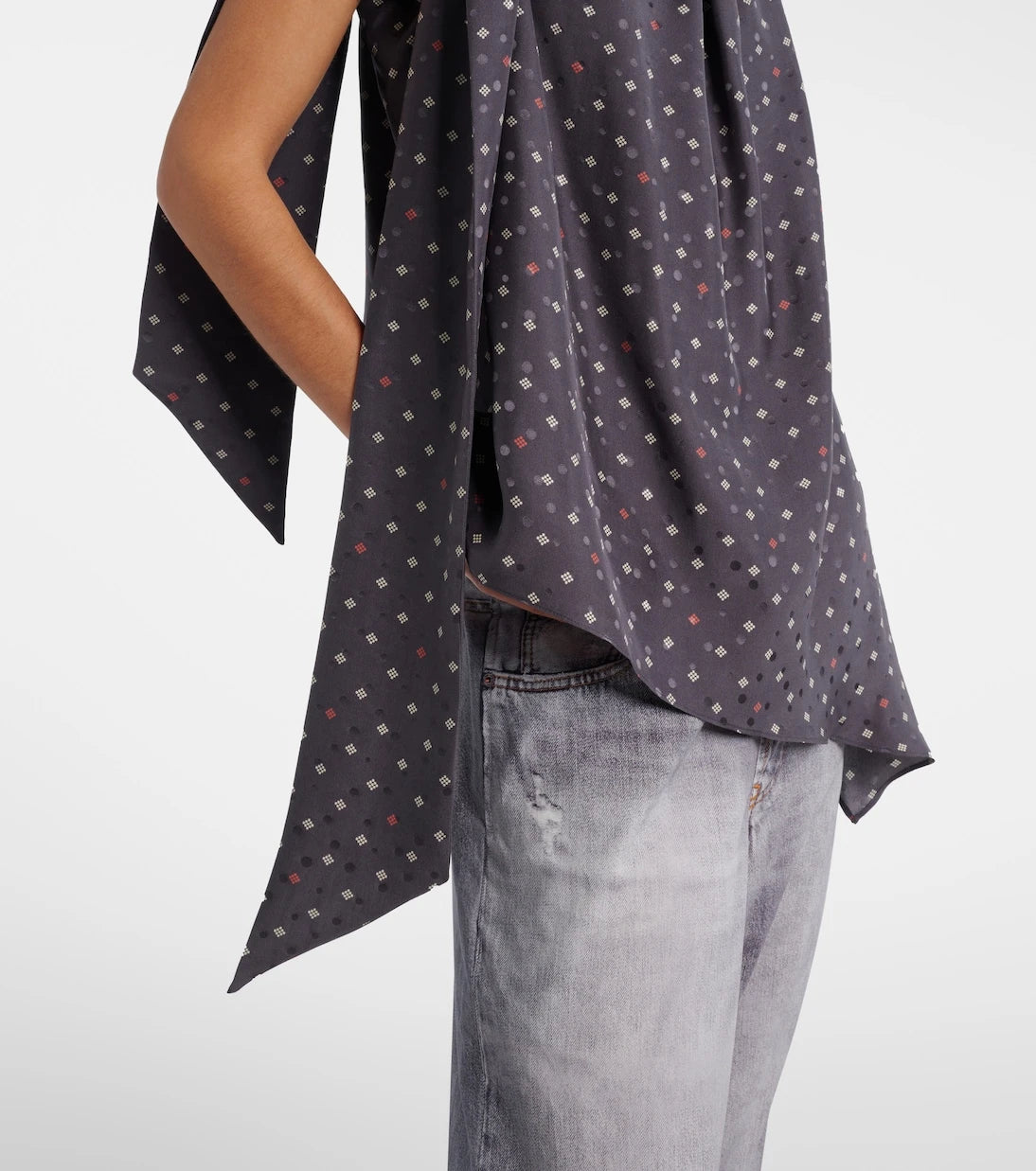 Acne Studios - Bow-detail printed asymmetric silk top