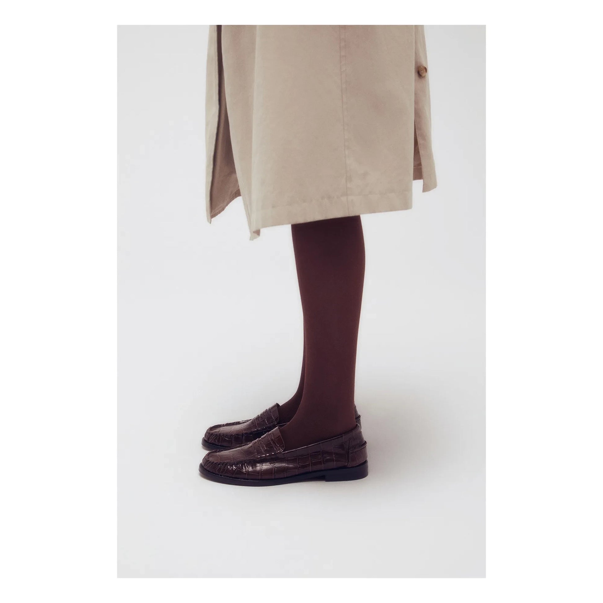 Augusta - Zoe Crocodile Effect Loafers | Chocolate