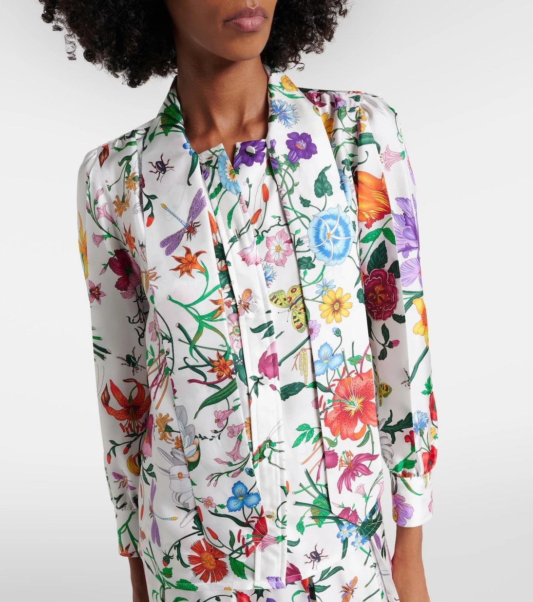 Gucci - Floral tie-neck silk twill shirt
