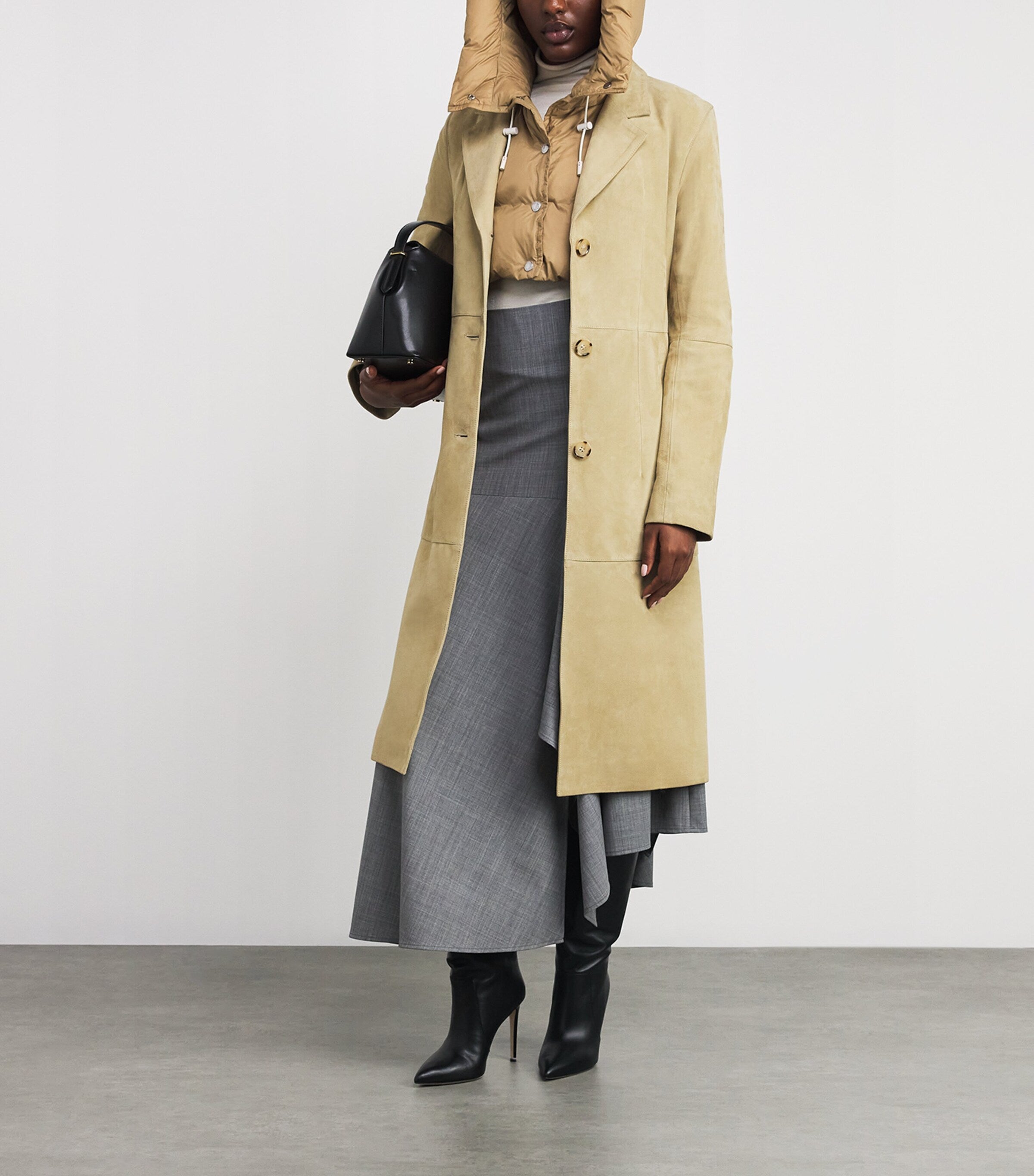 Beige Down Padded Technical Hood