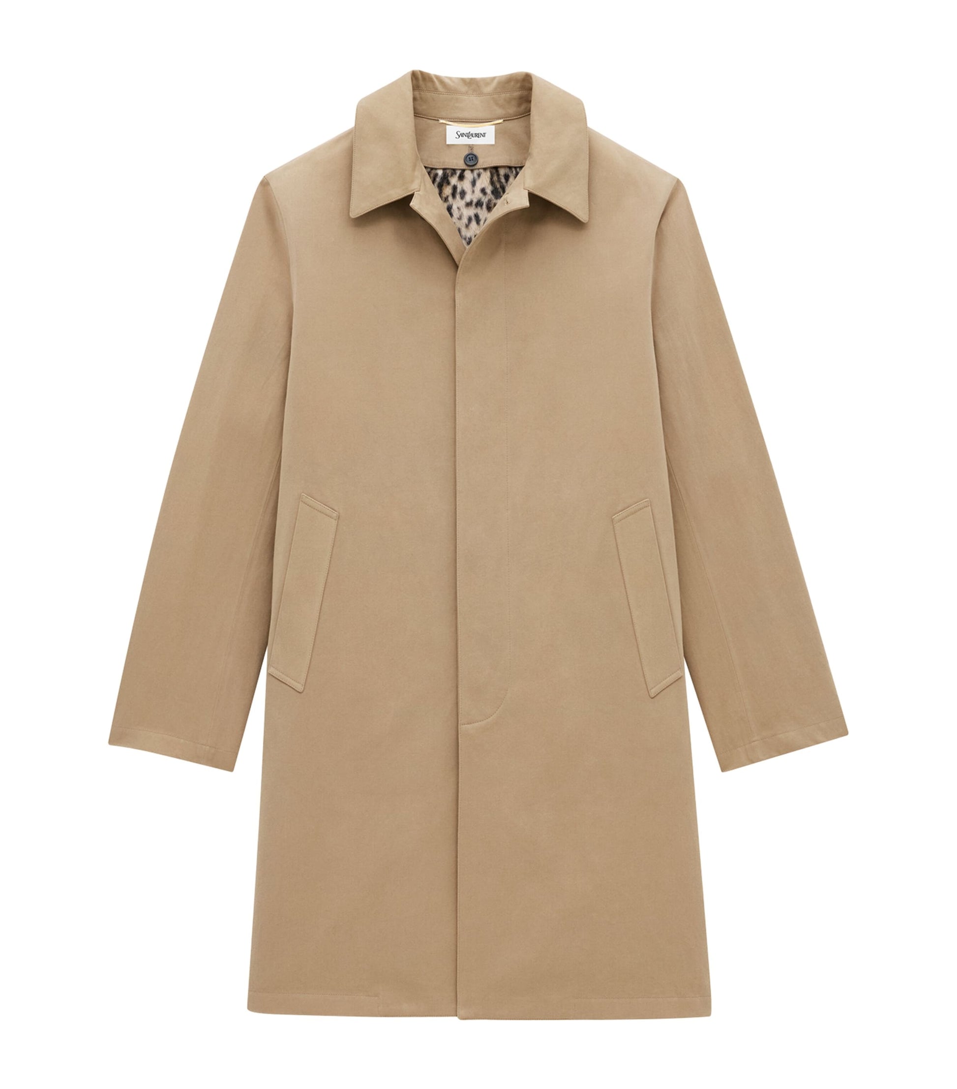 Saint Laurent Beige Cotton Gabardine Faux-Fur Lined Overcoat
