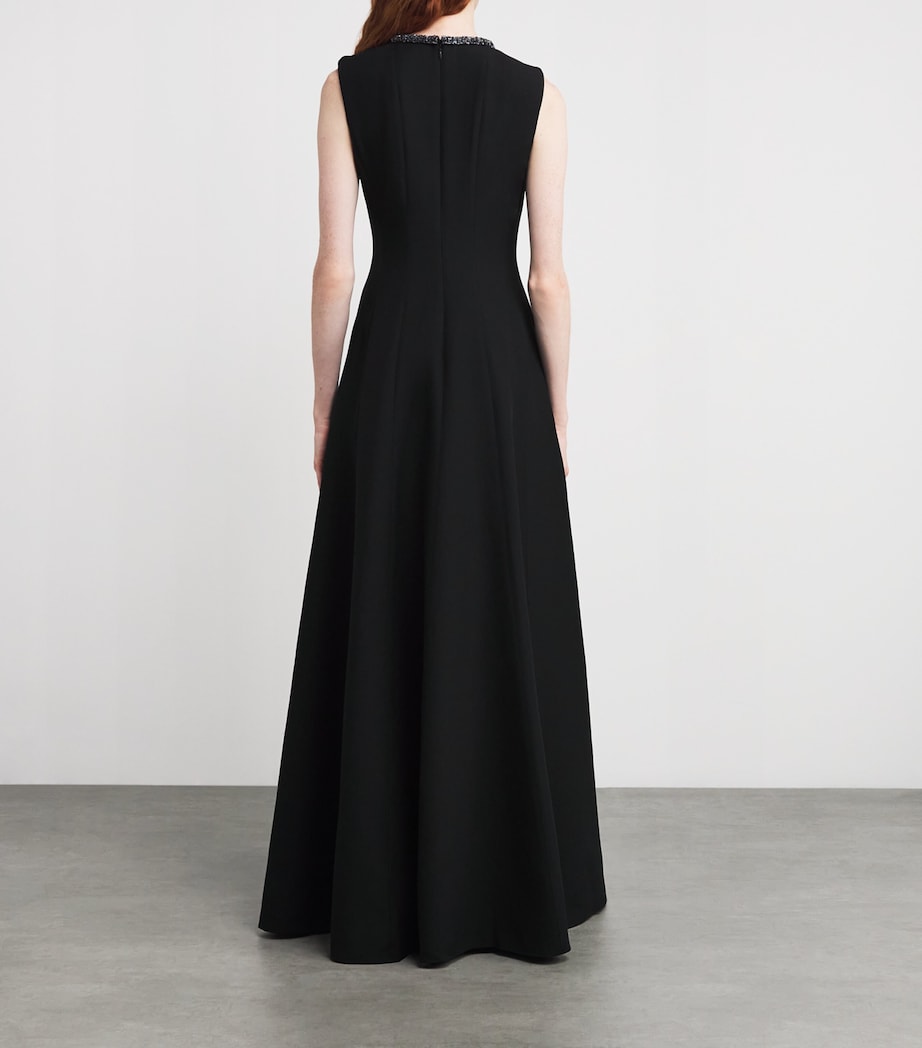 Roland Mouret Black Wool-Silk Embellished Gown