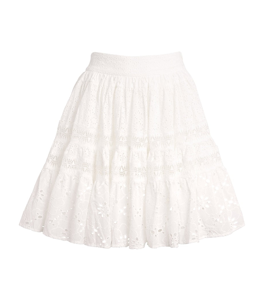 White Cotton Embroidered Mini Skirt