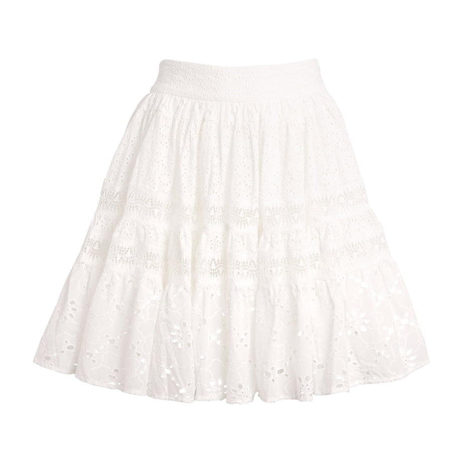 White Cotton Embroidered Mini Skirt
