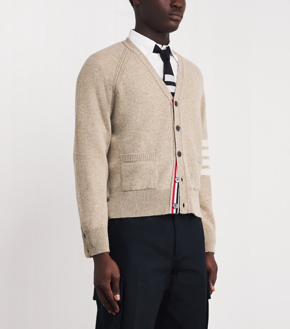 Beige Wool 4-Bar Stripe Cardigan