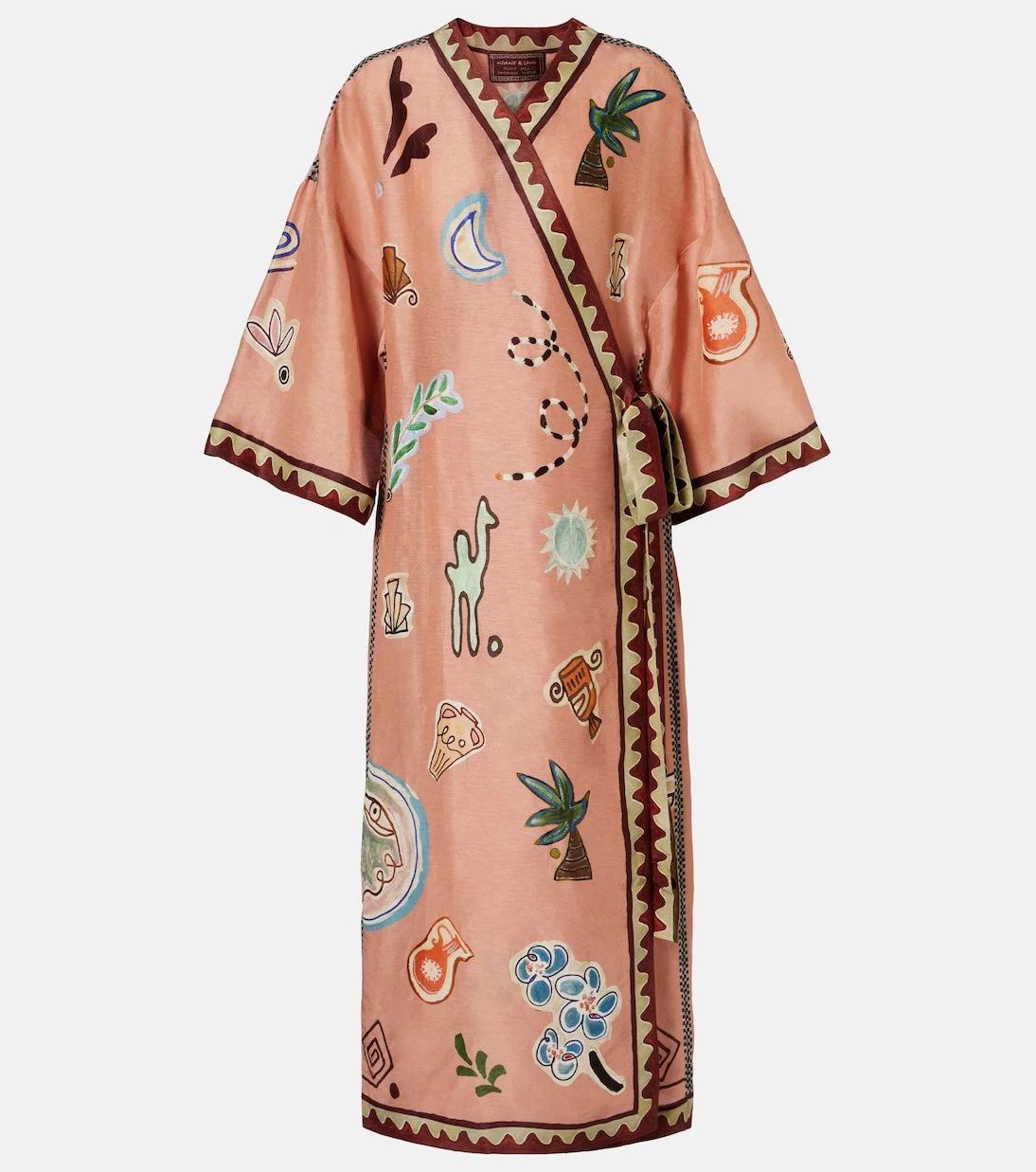 Alémais - Linen and silk-blend wrap midi dress