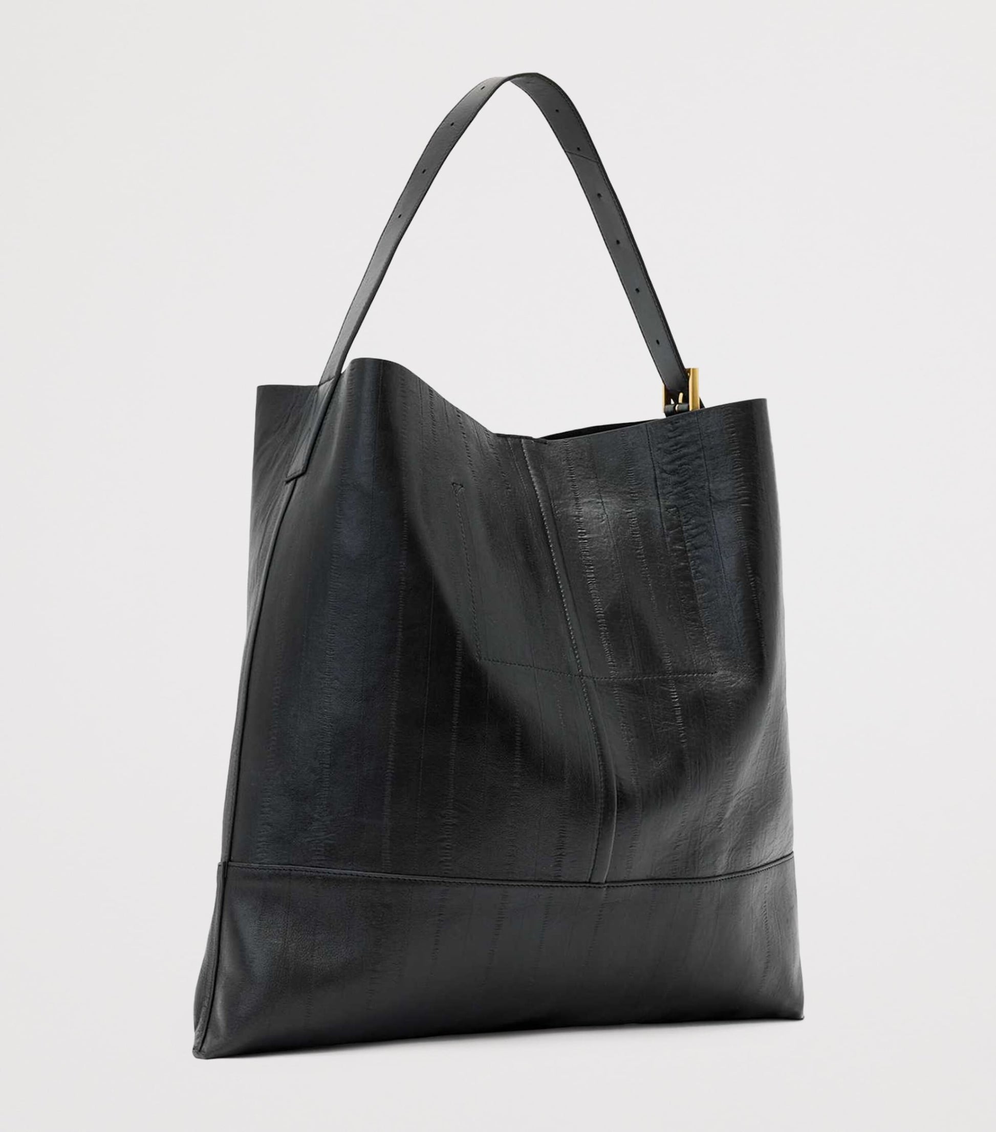 Black Leather Asha Eel Shoulder Bag