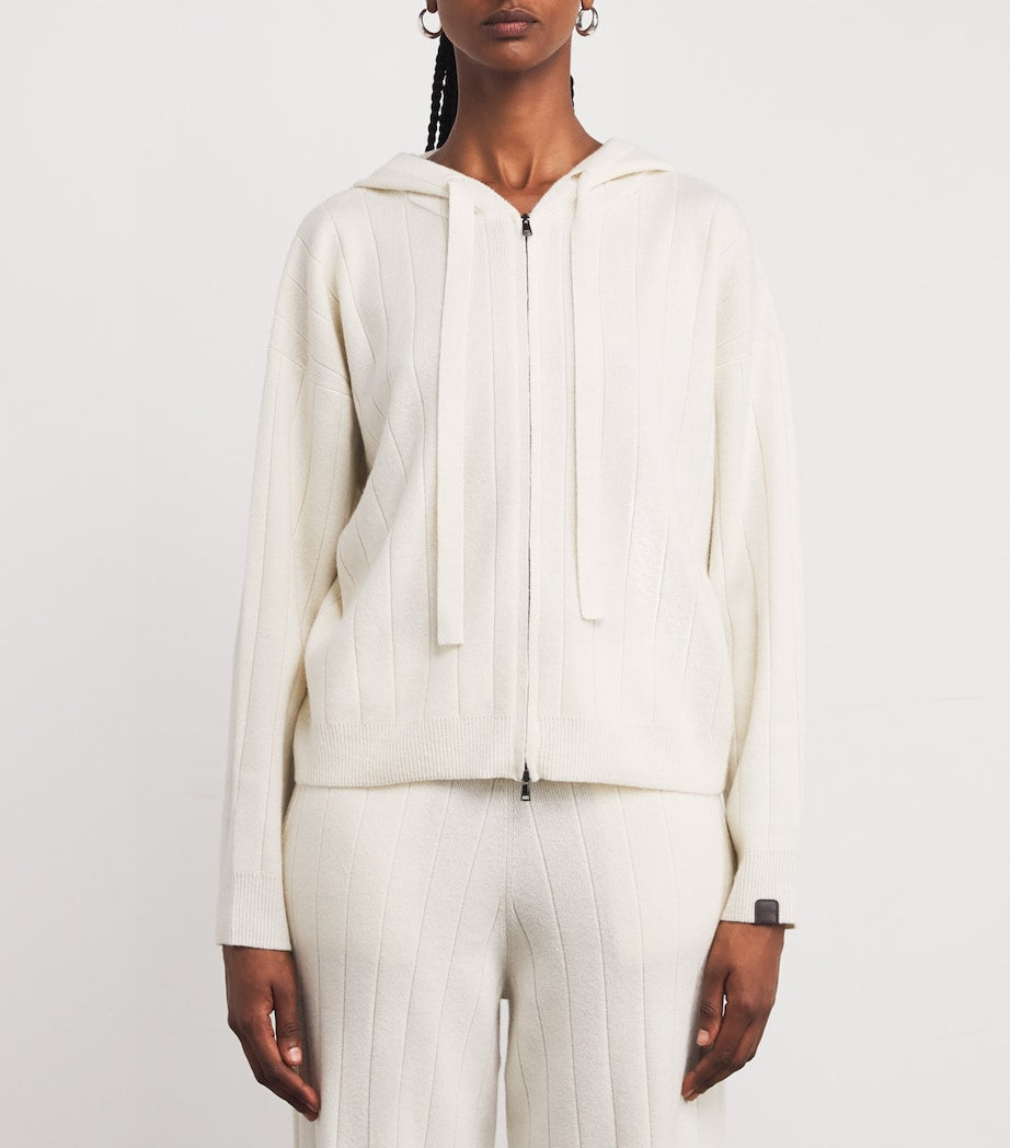 White Cashmere Zip-Up Hoodie