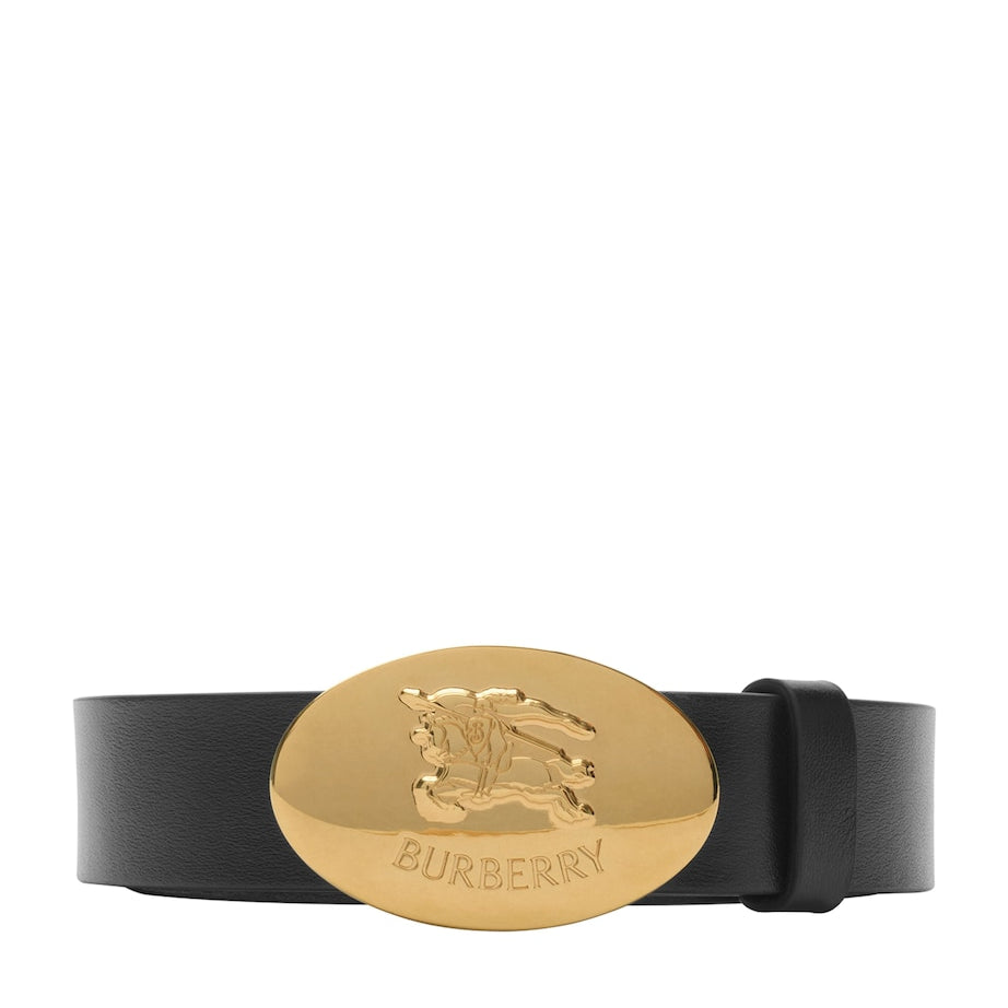 Burberry Black Leather Oval Knight Stamp Belt