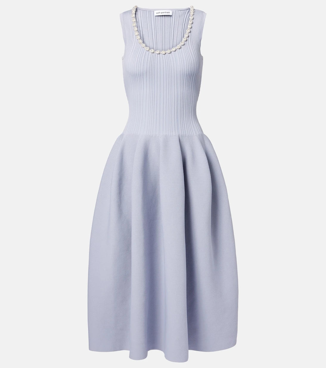 Self-Portrait - Crystal-embellished ribbed-knit midi dress