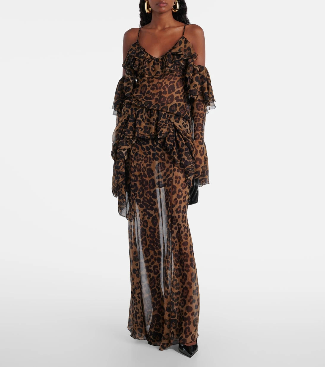 Blumarine - Leopard-print silk crepon maxi skirt