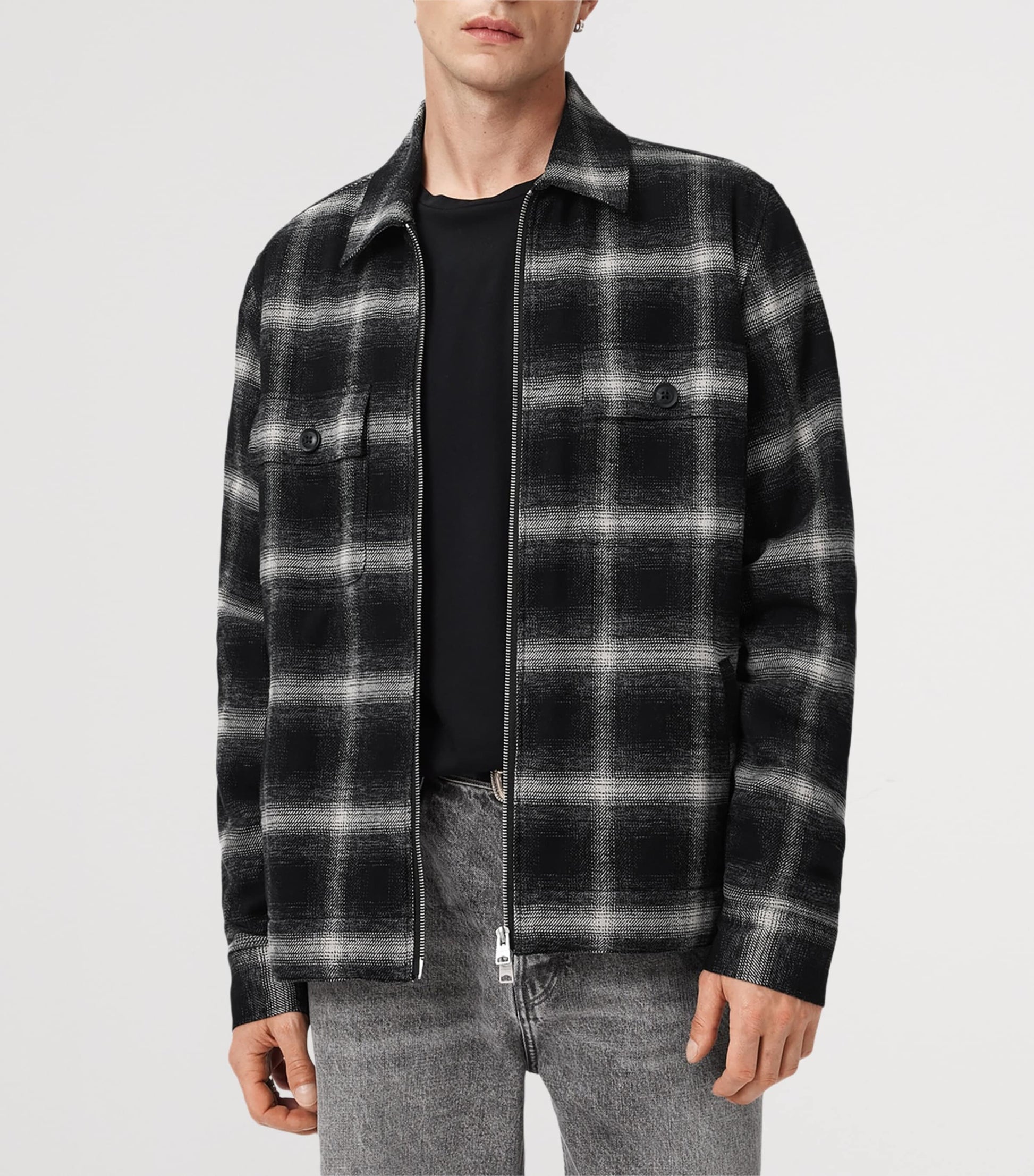 Black Organic Cotton Check Bayo Jacket