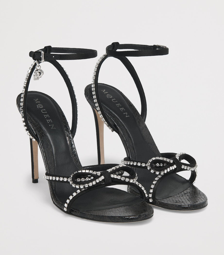 Leather Crystal Bow Heeled Sandals 105