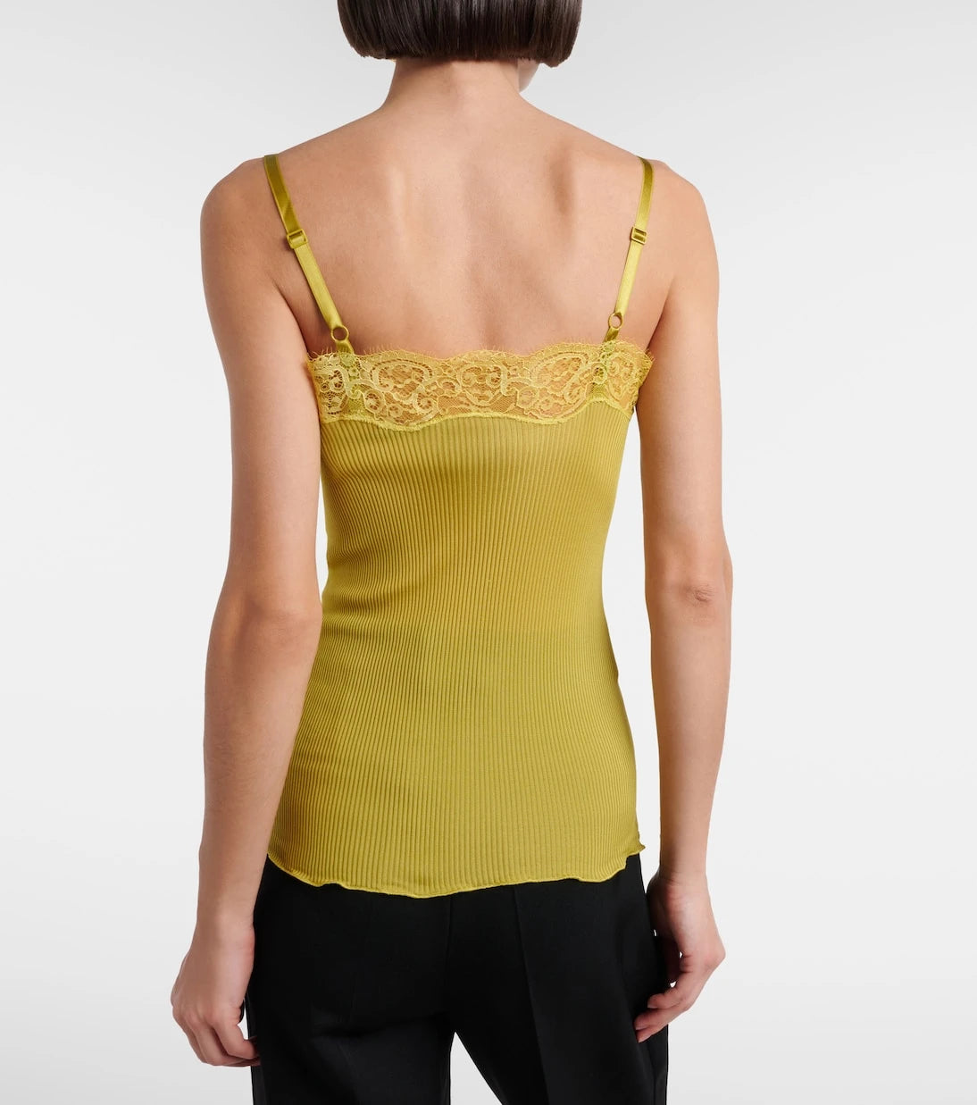 Saint Laurent - Lace-trimmed ribbed-knit silk camisole