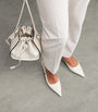White Leather-Tweed Drawstring Bucket Bag