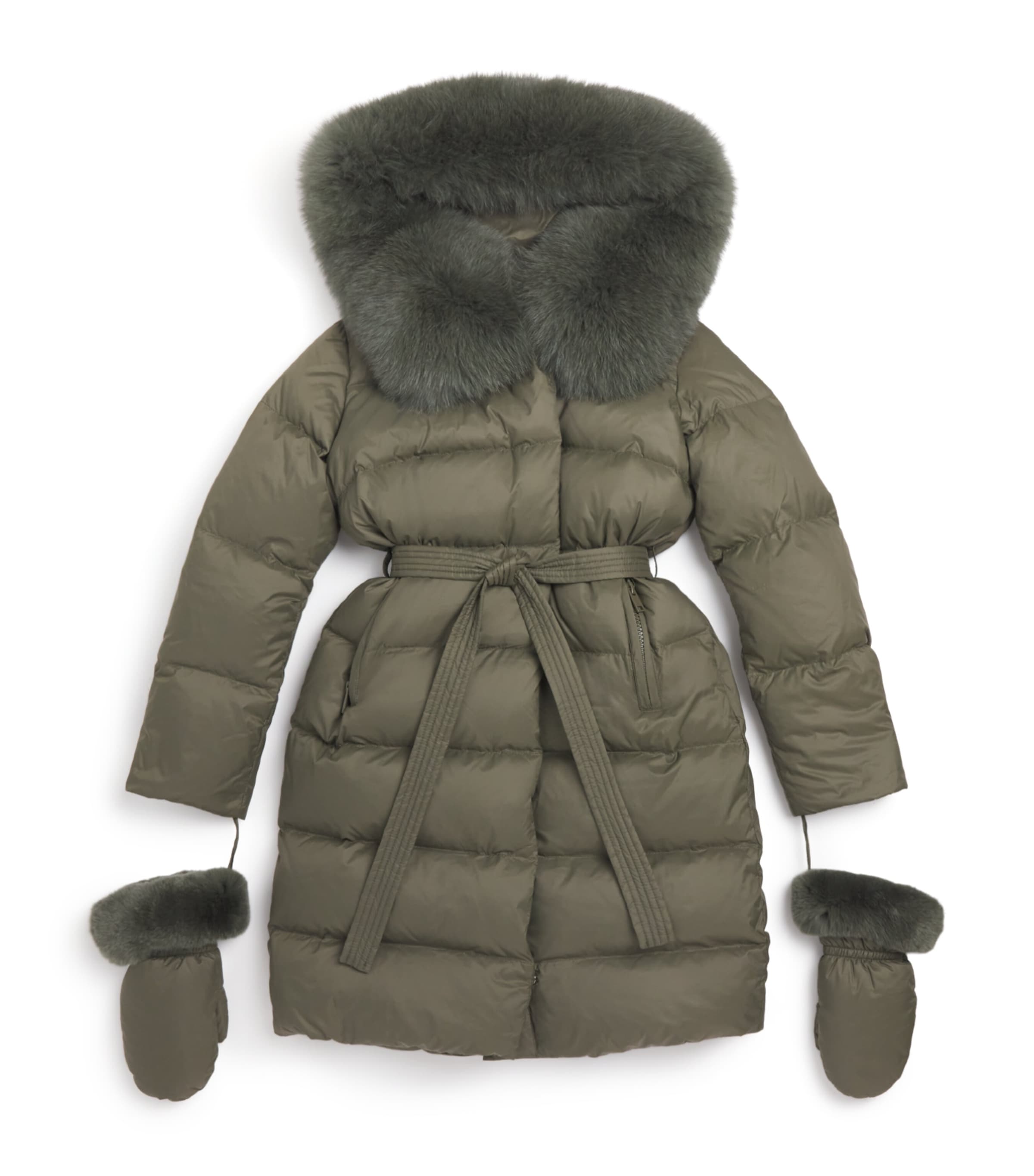 Yves Salomon Enfant Down Fur-Trim Coat with Mittens (4-14 Years)