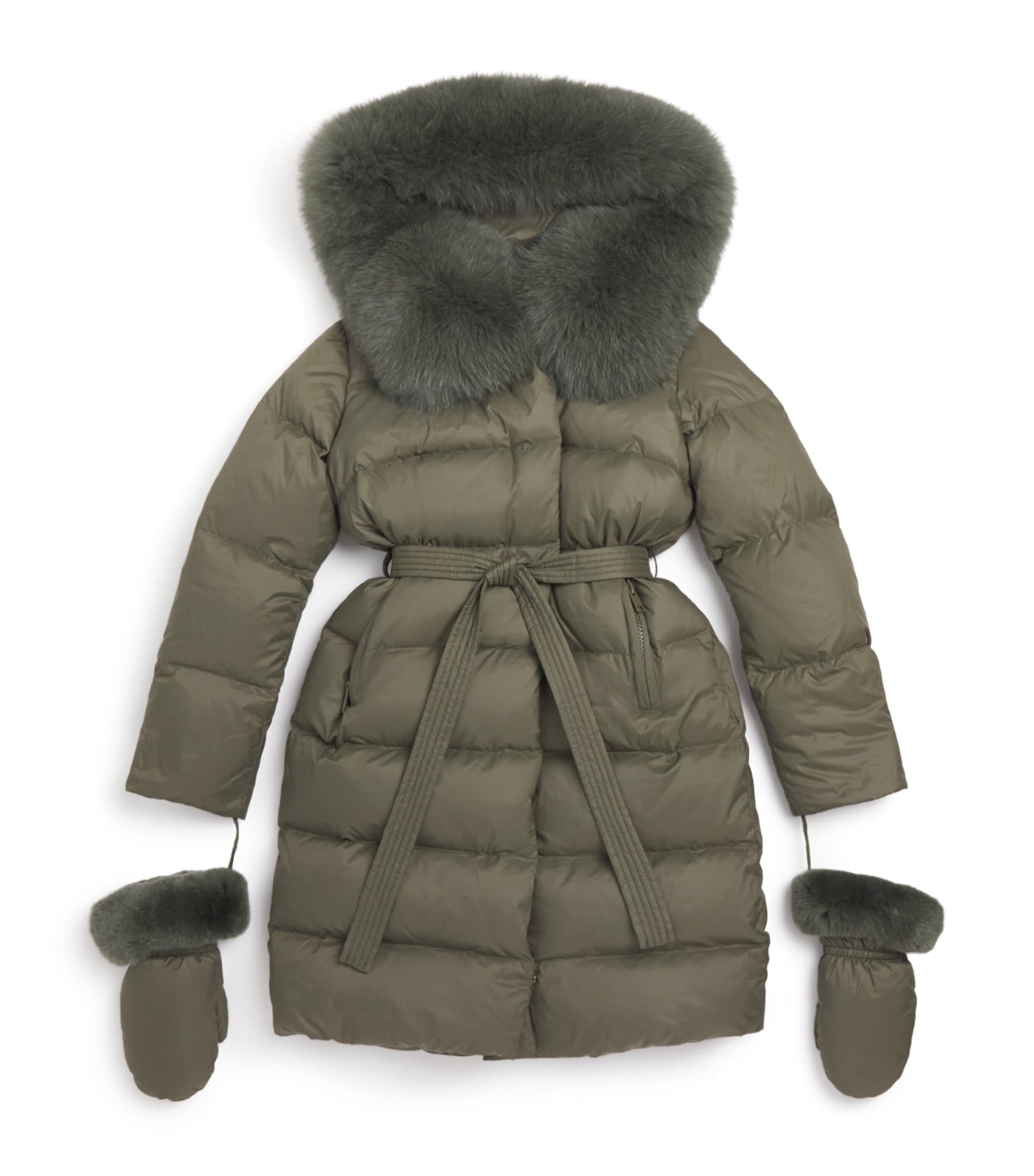 Yves Salomon Enfant Down Fur-Trim Coat with Mittens (4-14 Years)
