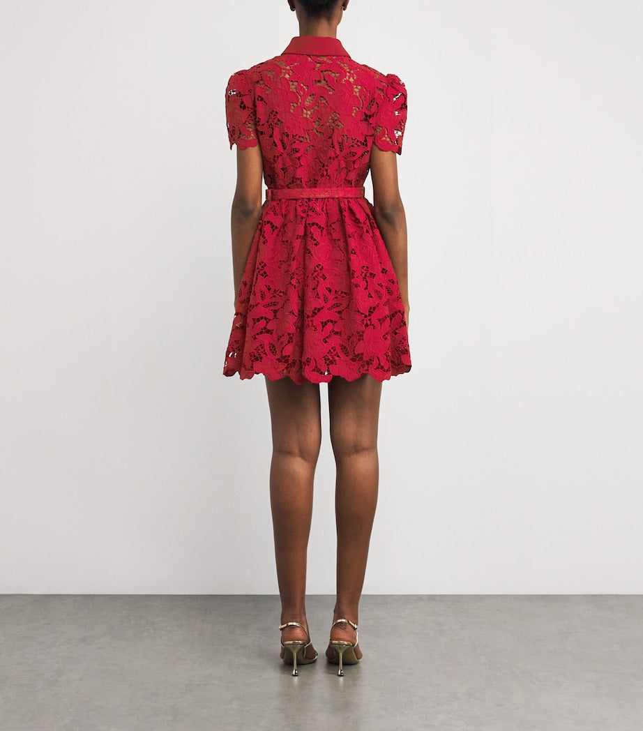 Self-Portrait Burgundy Lace Belted Mini Dress