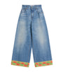 Valentino Blue Decorated-Trim Wide-Leg Jeans