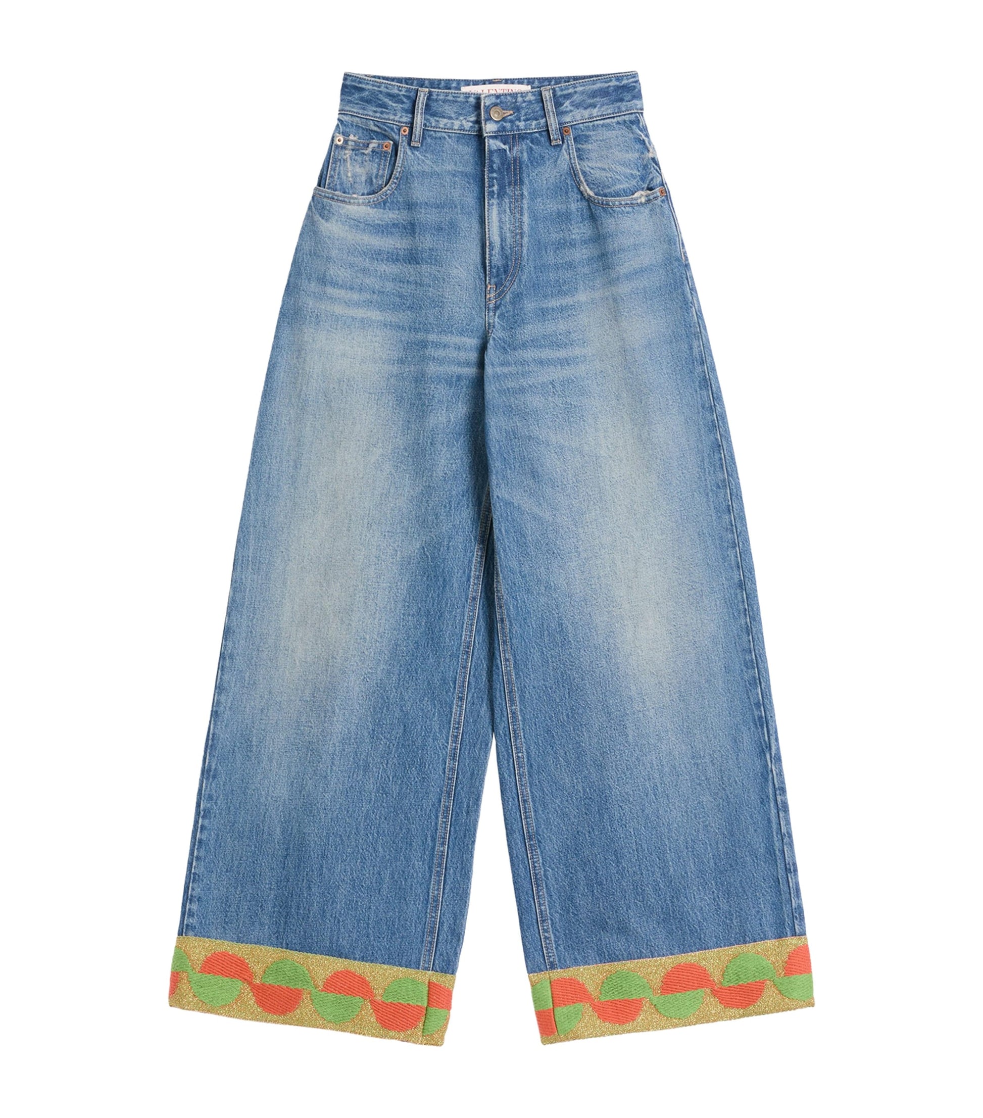 Valentino Blue Decorated-Trim Wide-Leg Jeans