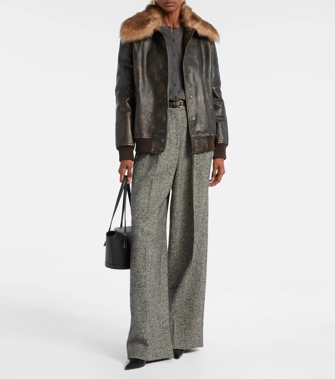 Dolce&Gabbana - Shearling-trimmed leather bomber jacket