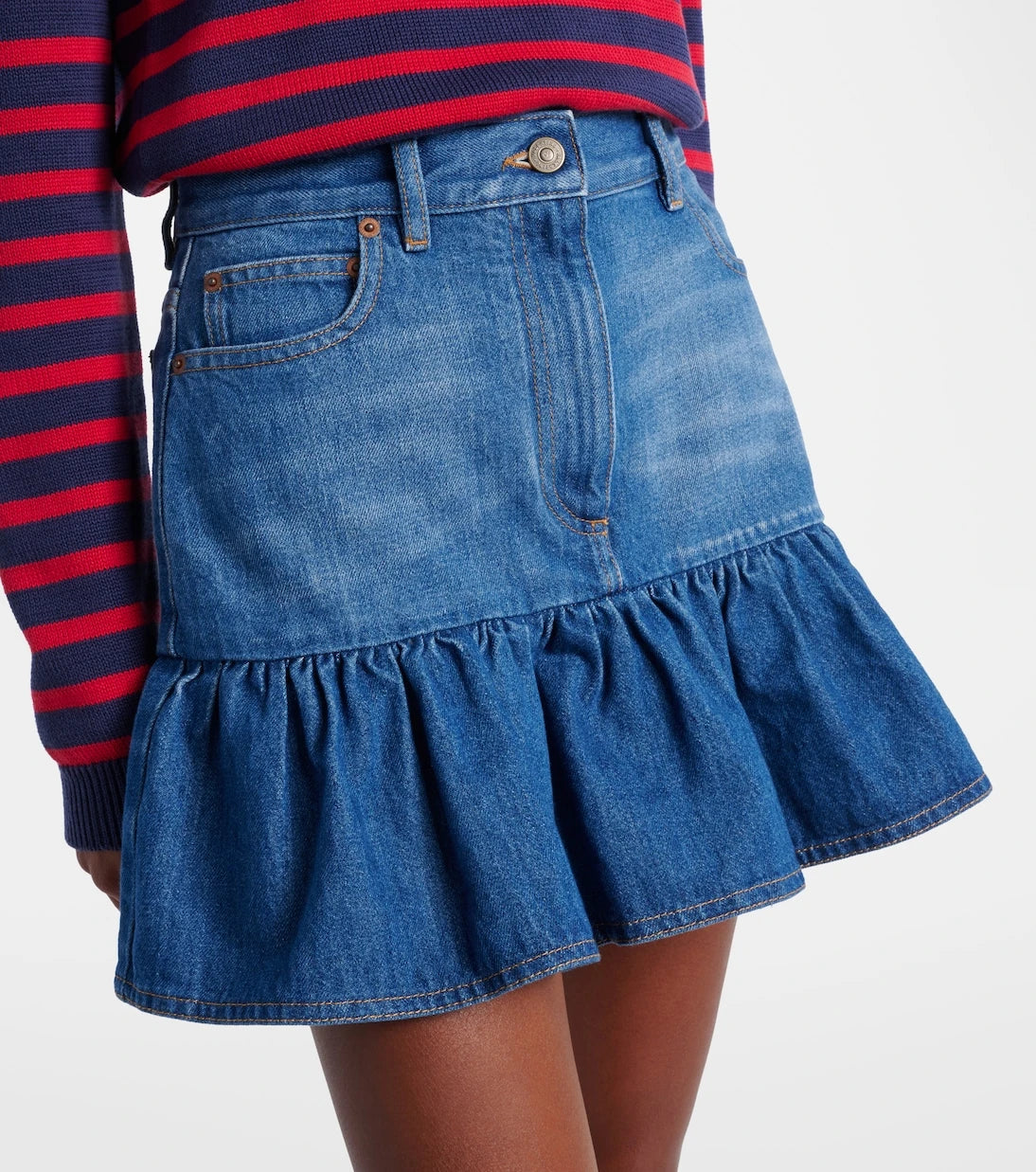 Valentino - Ruffled denim miniskirt