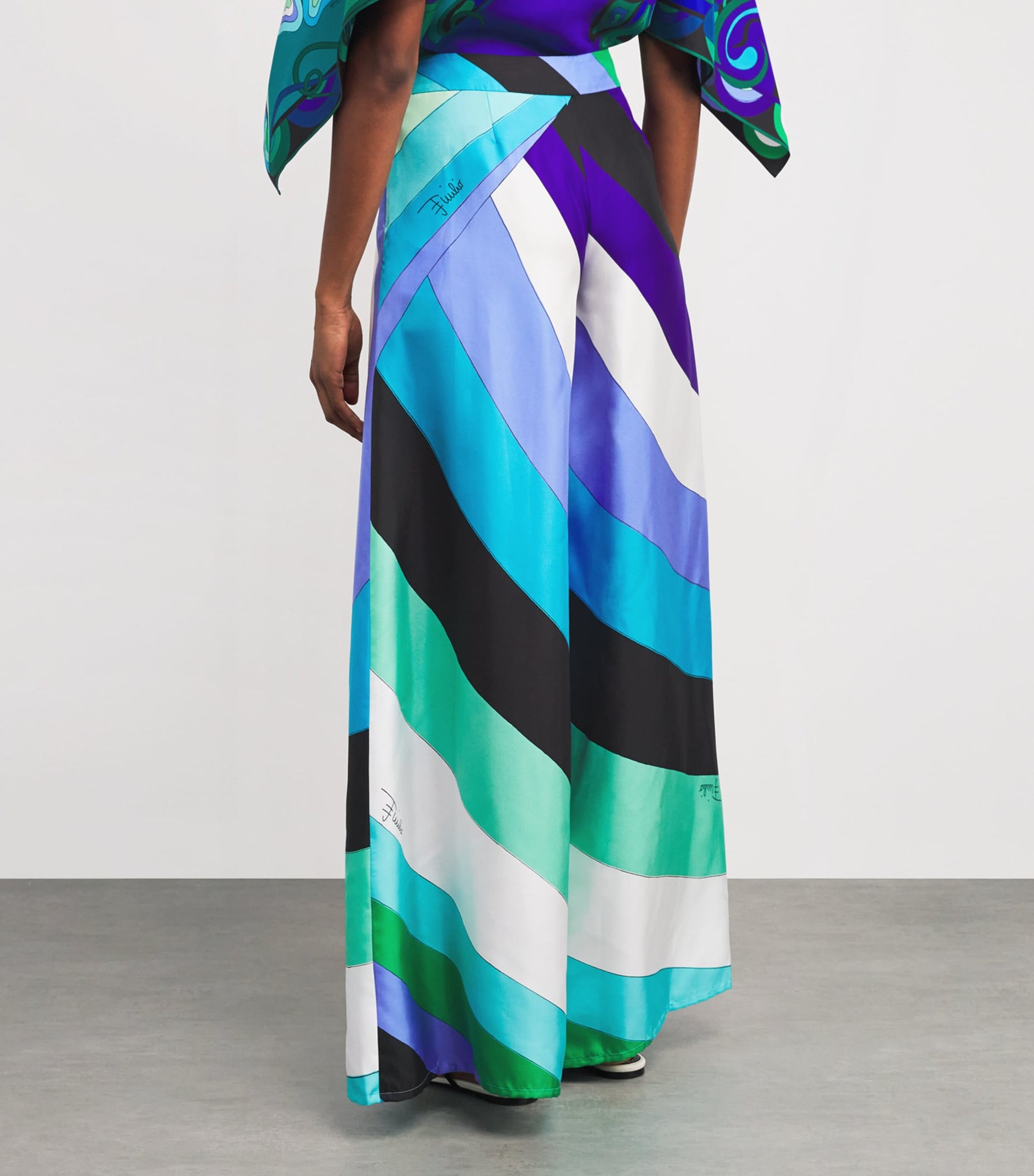 Multi Silk Wide-Leg Trousers