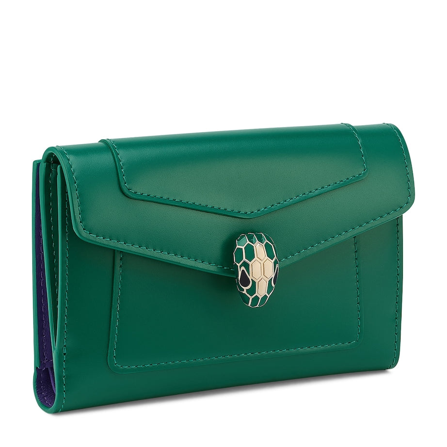 Green Leather Serpenti Forever Wallet