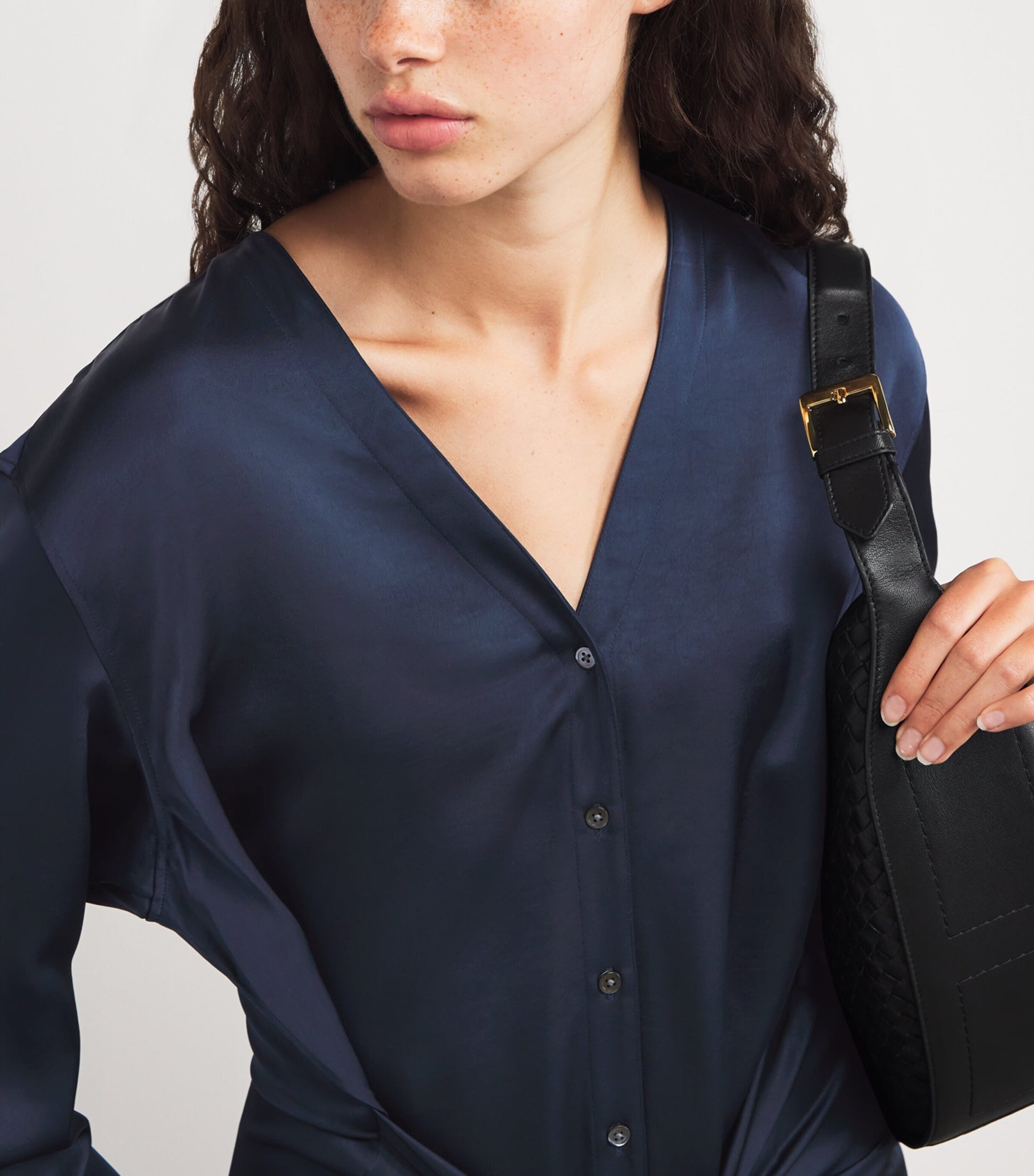 Polo Ralph Lauren Blue Satin Midi Shirt Dress