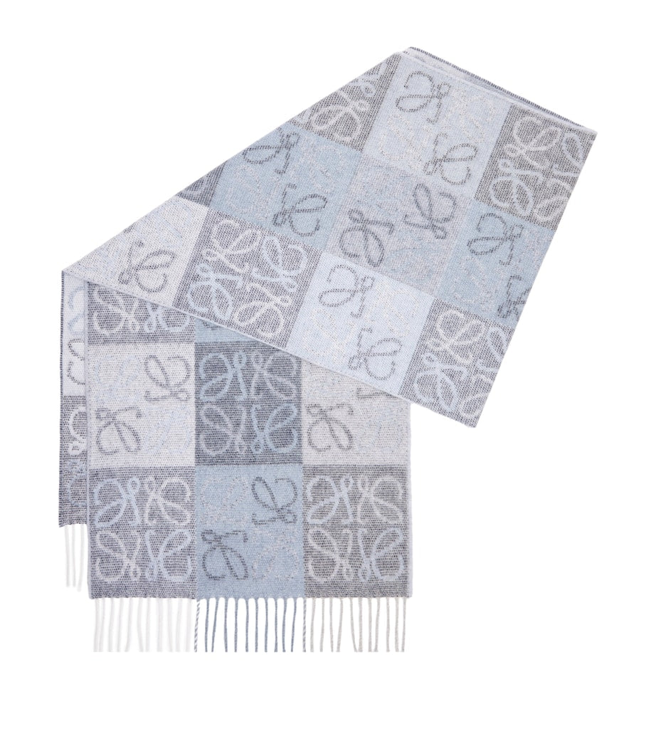 LOEWE Blue Wool-Cashmere Anagram Scarf