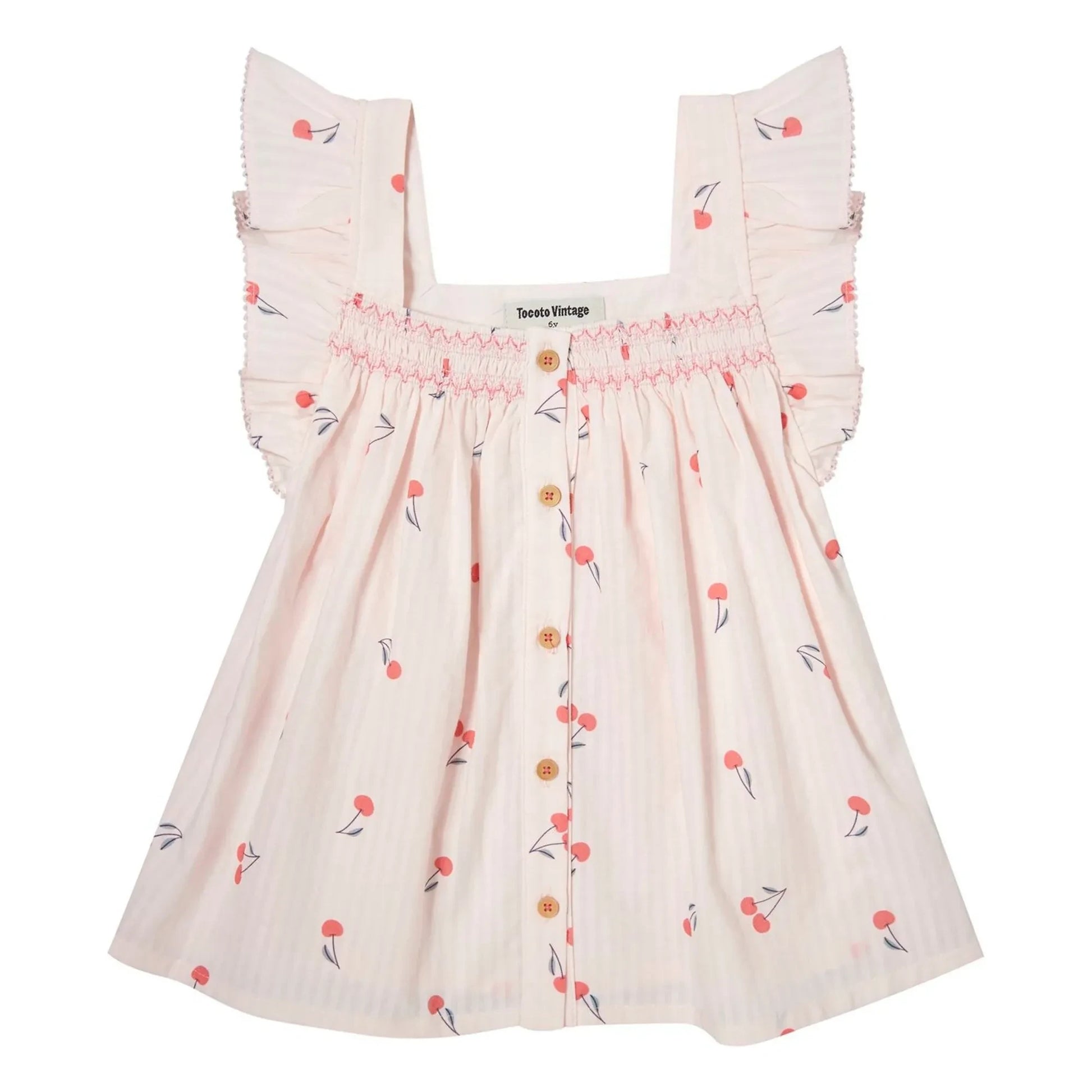 Tocoto Vintage - Blouse Cerises Volants | Pale Pink
