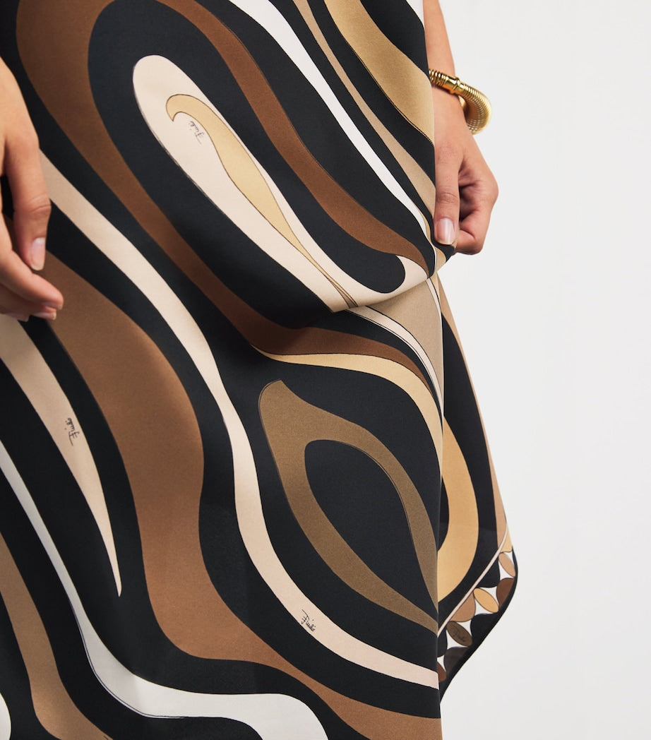 Pucci Multi Silk Marmo Print Halterneck Midi Dress