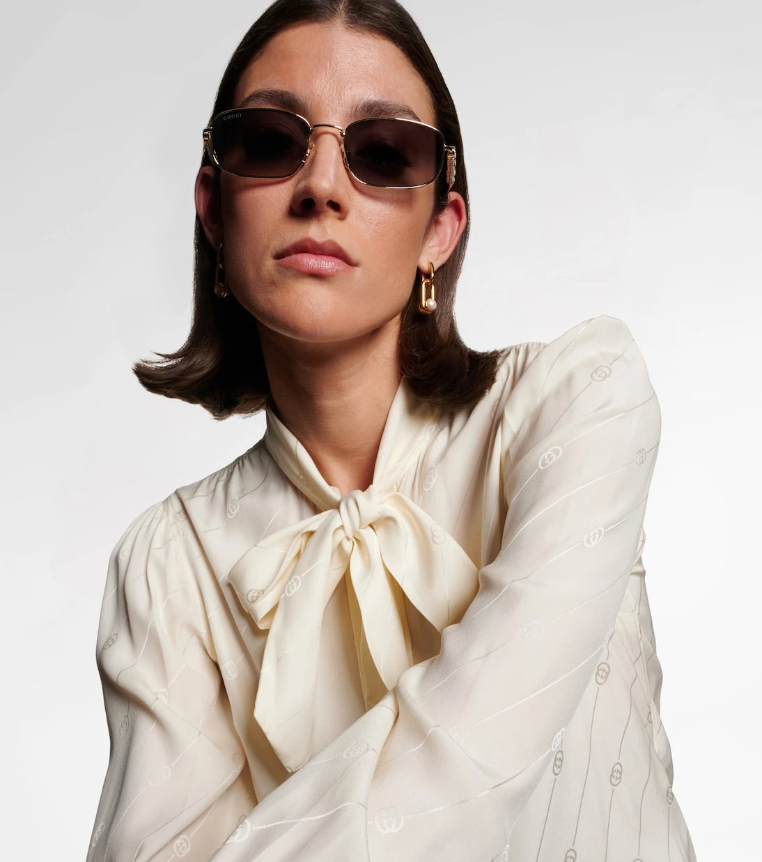 Gucci - Bamboo crystal-embellished rectangular sunglasses
