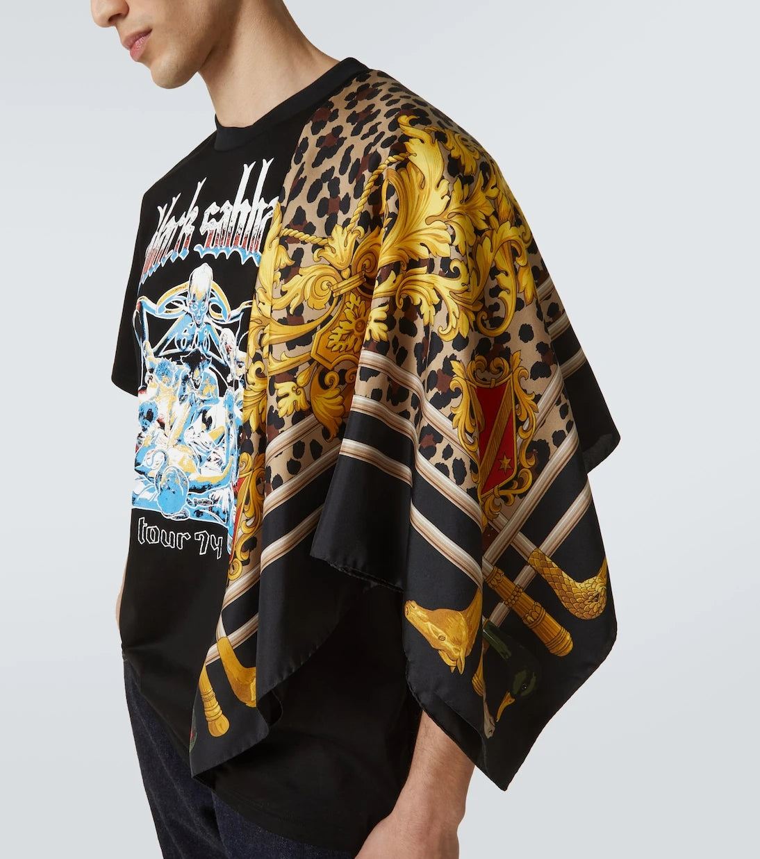 Junya Watanabe - Black Sabbath caped cotton jersey T-shirt