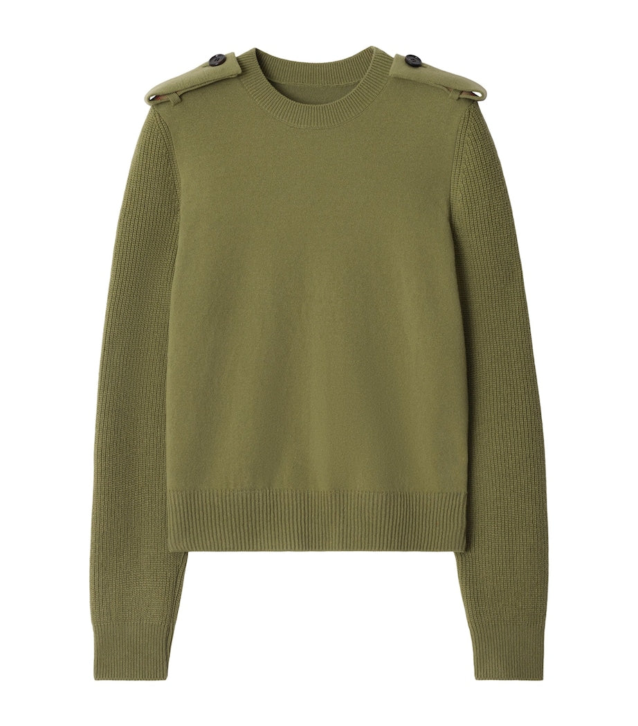 Burberry Green Wool-Cashmere-Blend Epaulette Sweater