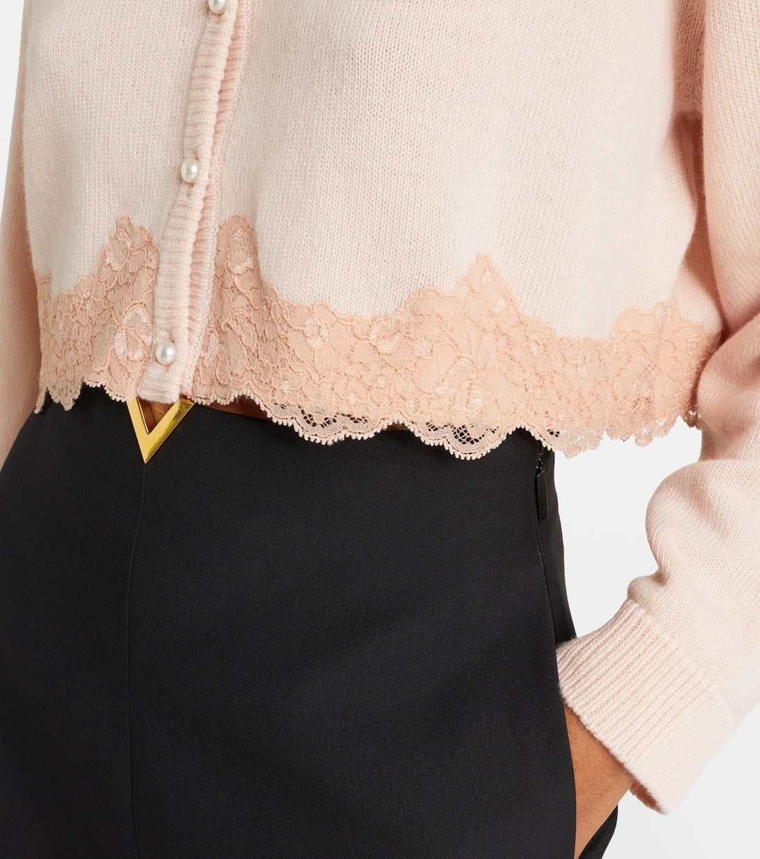 Valentino - Lace-trimmed cropped virgin wool cardigan