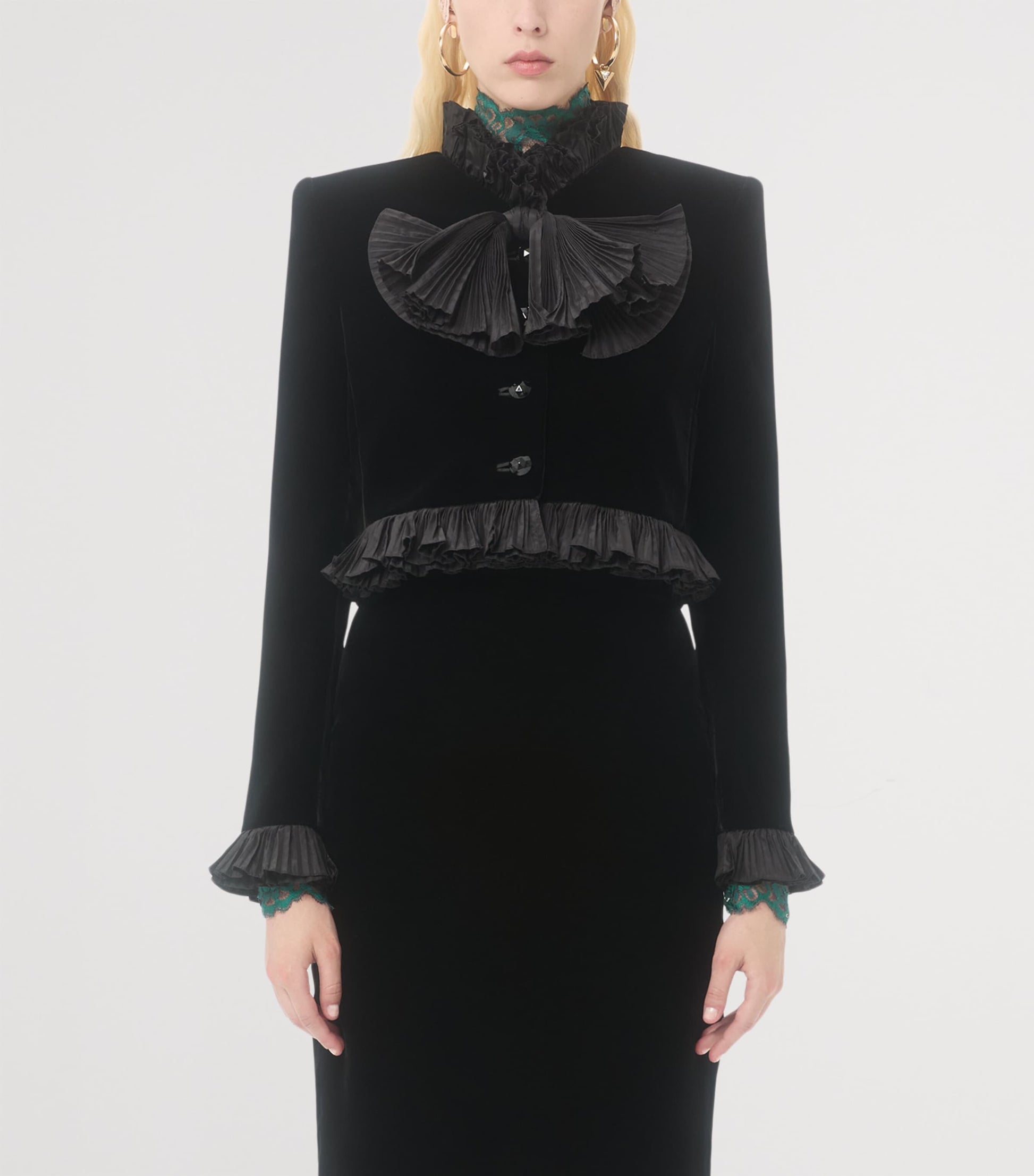 Valentino Black Velour Plissé-Detailing Jacket