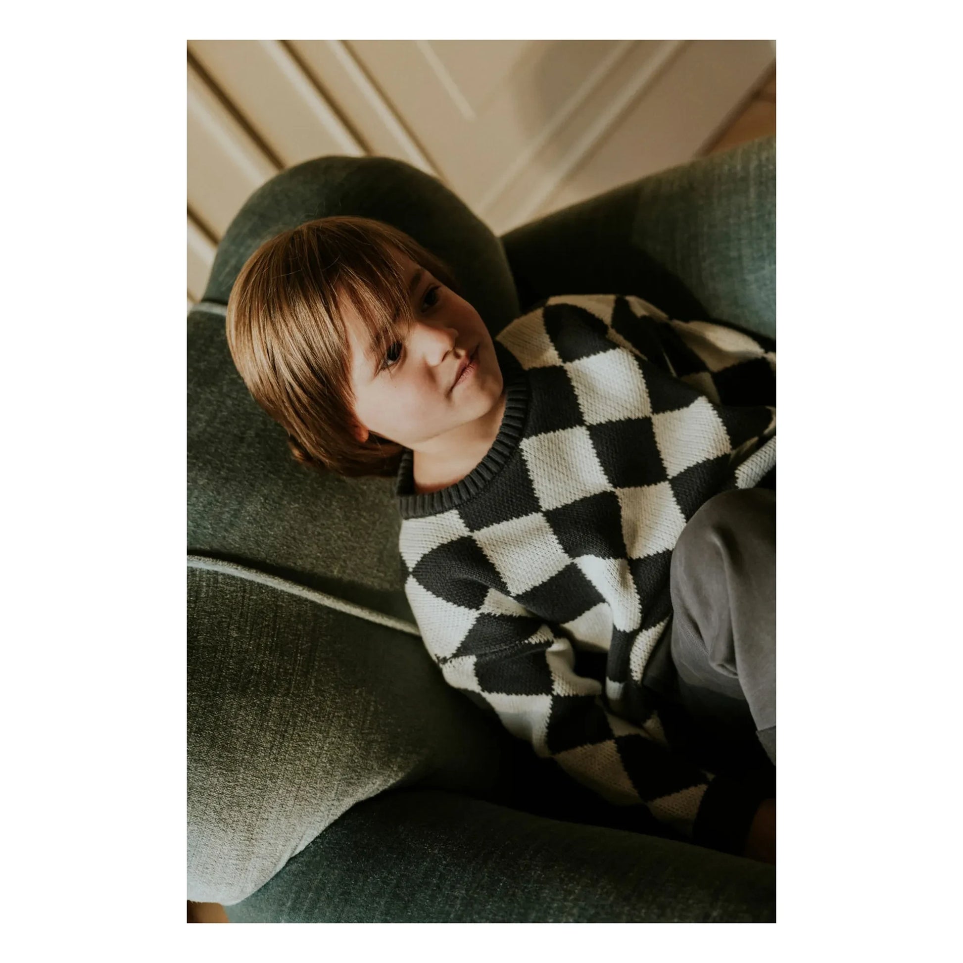 Yuki - Organic Cotton Check Sweater | Grey