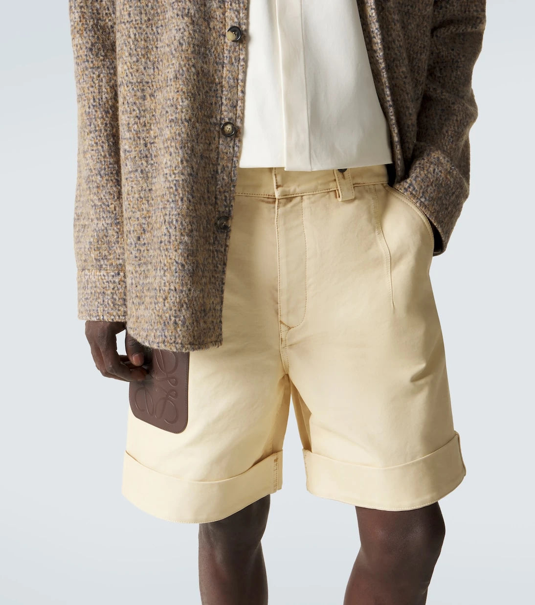 Loewe - Anagram leather-trimmed cotton shorts
