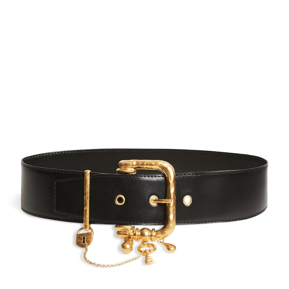 Black Leather Charm Belt