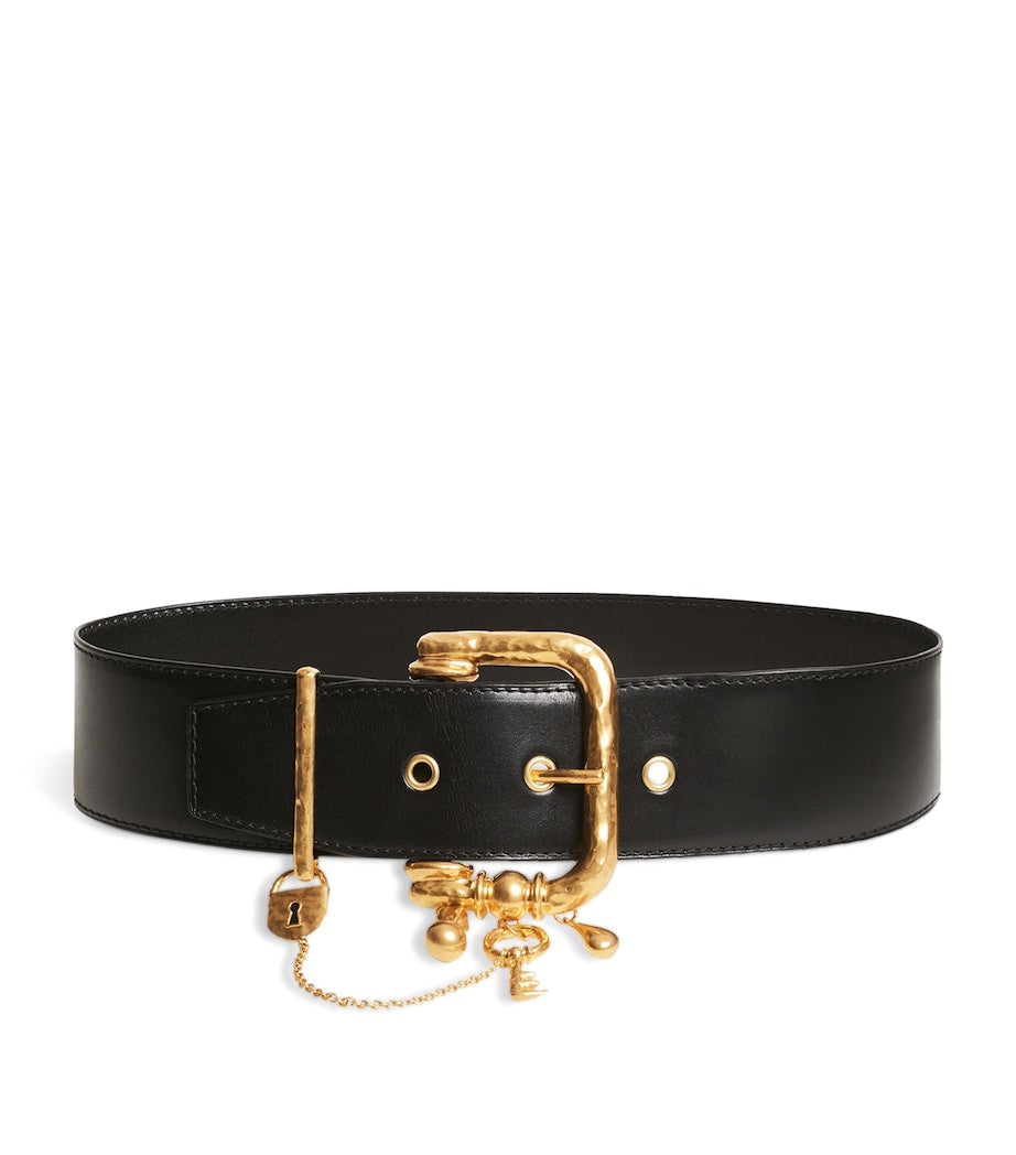 Black Leather Charm Belt