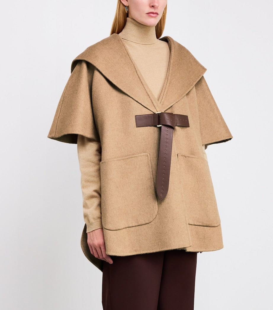 Beige Camel Hair Belted Cape