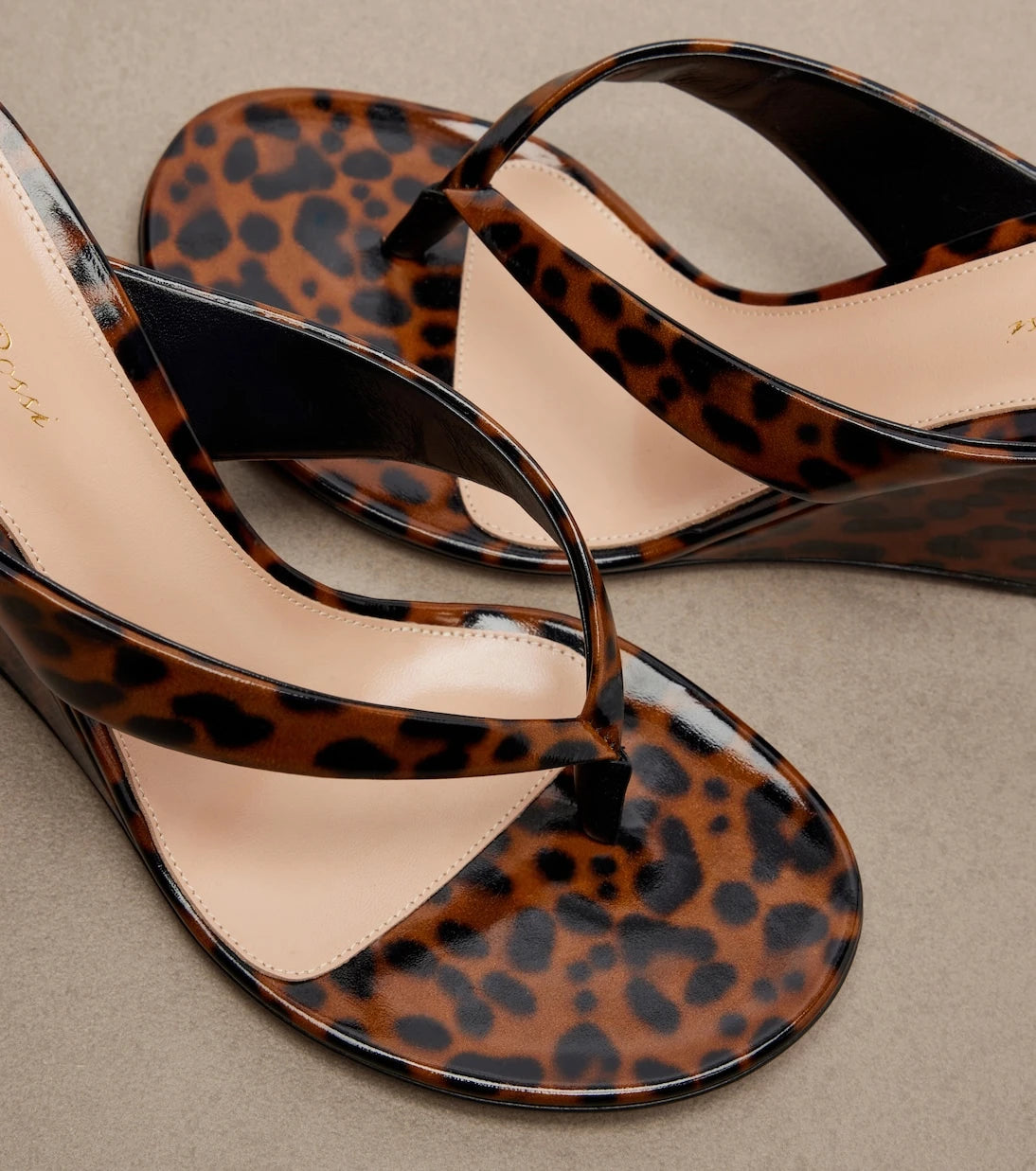 Gianvito Rossi - Leopard-print leather wedge thong sandals
