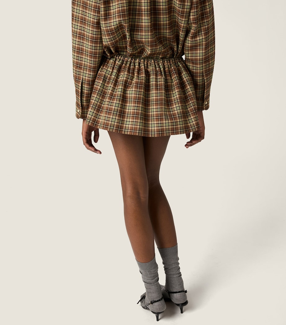 Brown Wool Plaid Mini Skirt