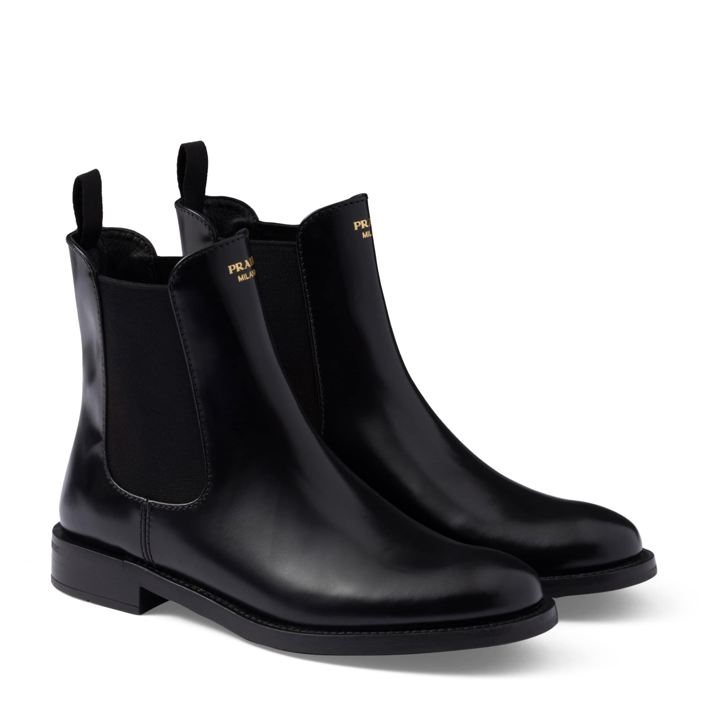 Prada Black Brushed Leather Ankle Boots