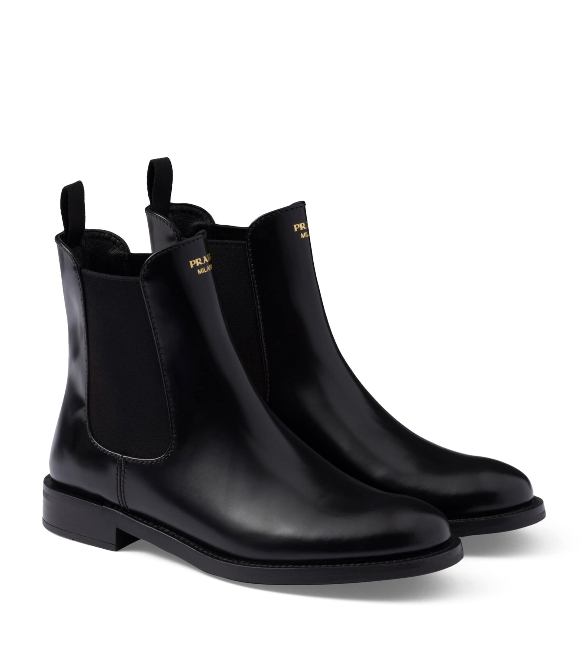 Prada Black Brushed Leather Ankle Boots
