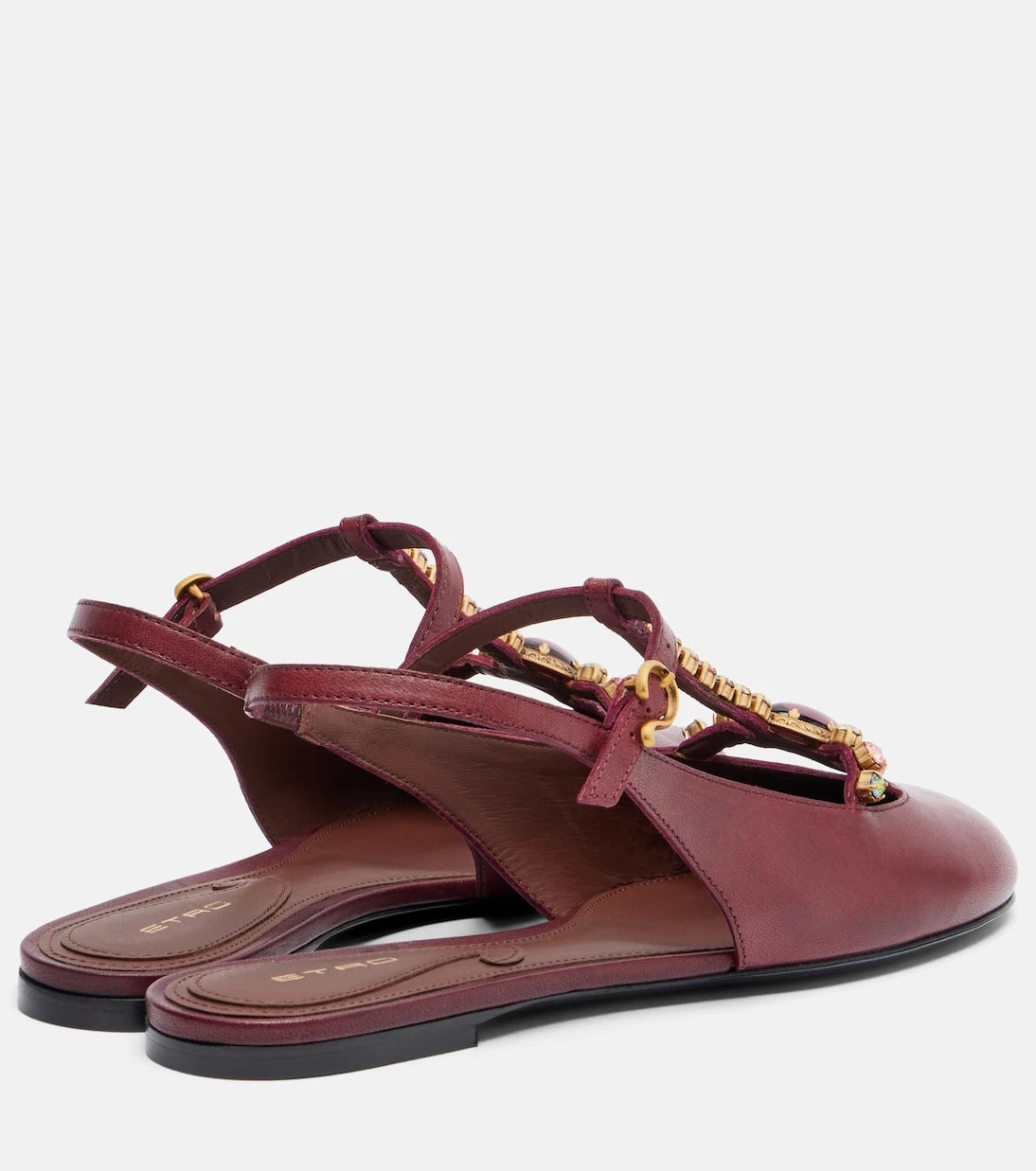 Etro - Embellished leather slingback flats