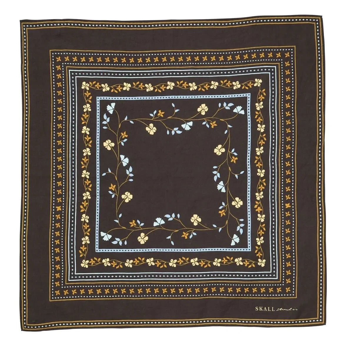 Skall Studio - Floral Square Scarf | Dark Brown