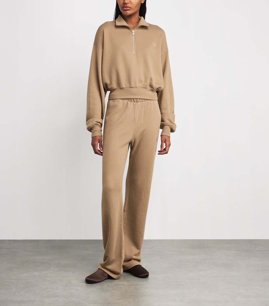 ÉTERNE Beige Cotton-Blend Half-Zip Cropped Sweatshirt