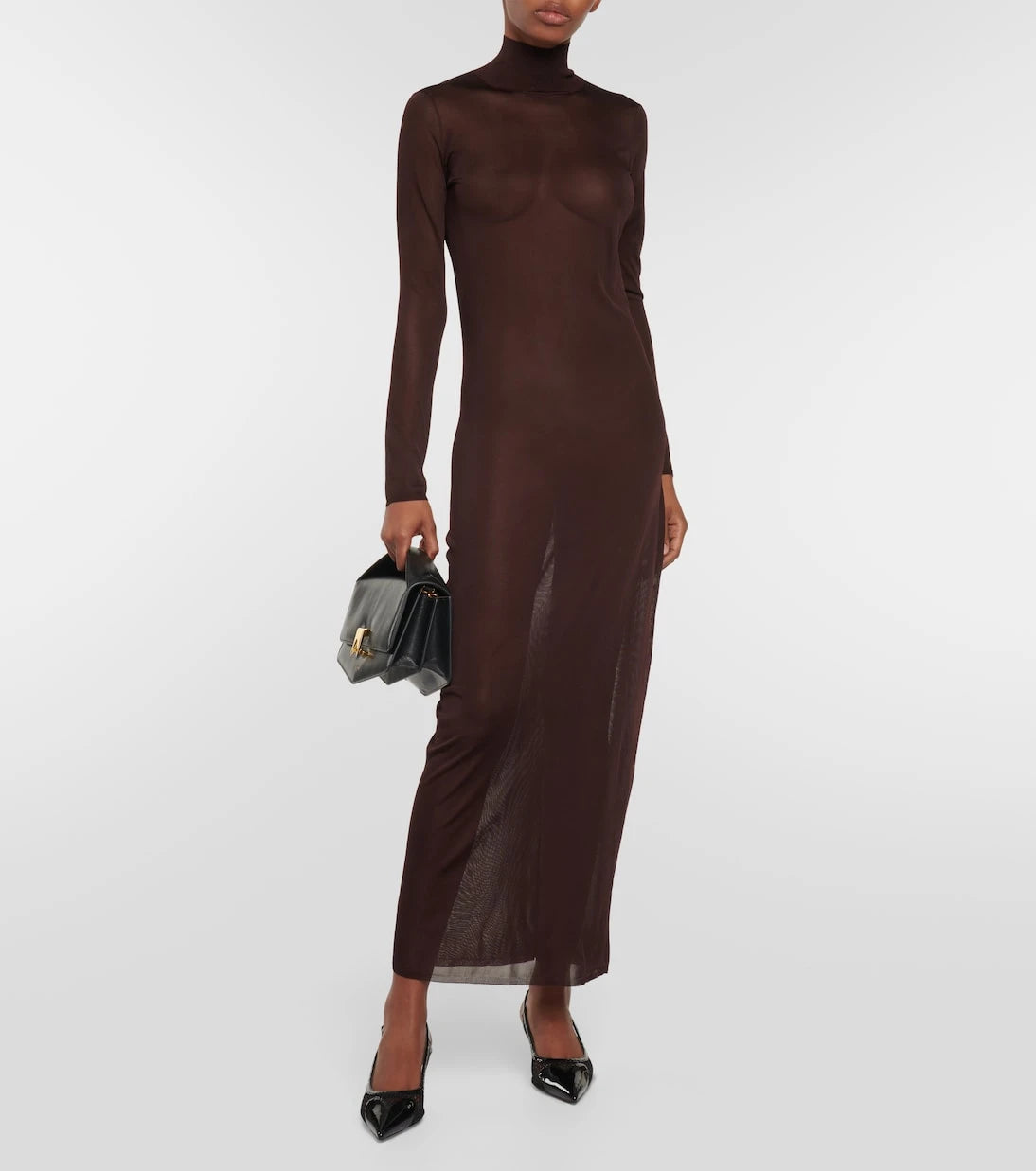 Alaïa - فستان ماكسي محبوك بياقة عالية